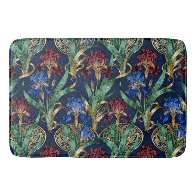 Intricate Floral Pattern with Irises Bath Mat (Front)