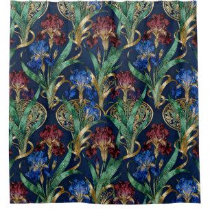Intricate Floral Pattern with Irises Shower Curtain