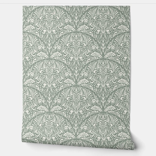Intricate Floral Scallop Arts and Crafts Style Wallpaper (Unrolling)
