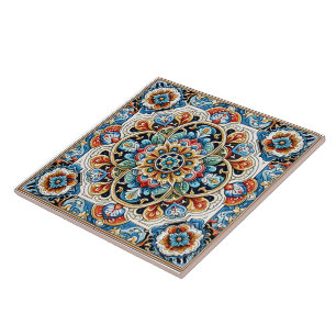 Intricate Floral Tile Design With Vibrant Colours