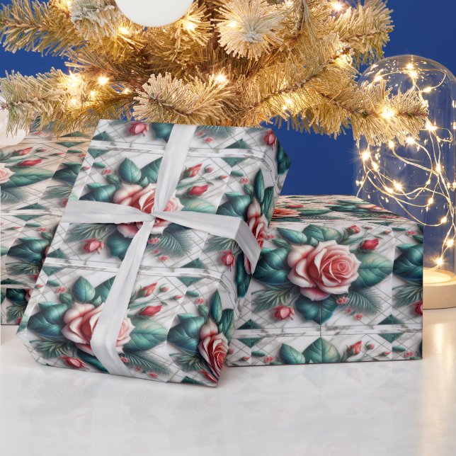 Intricate Floral Tile Mosaic Artwork Wrapping Paper (Holidays)