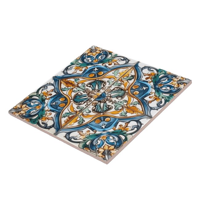 Intricate Floral Tiled Pattern With Vibrant Colour Ceramic Tile (Side)