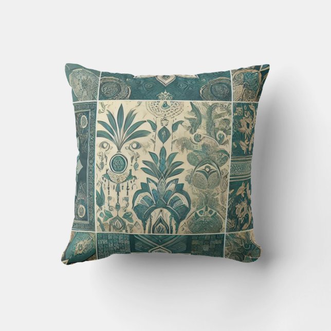 Intricate Floral Trending Teal Design Cushion (Back)