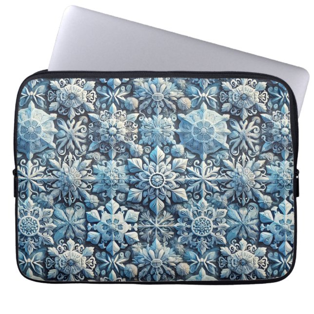 Intricate Frost-Inspired Ornamental Patterns Laptop Sleeve (Front)