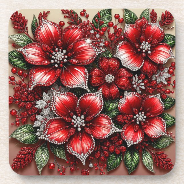 Intricate Gem Embellished Floral Design Coaster (Front)
