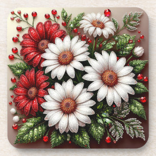 Intricate Gem Embellished Floral Design Coaster