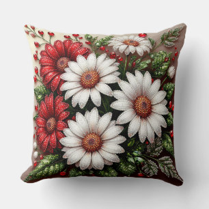 Intricate Gem Embellished Floral Design Cushion