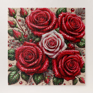 Intricate Gem Embellished Floral Design Jigsaw Puzzle