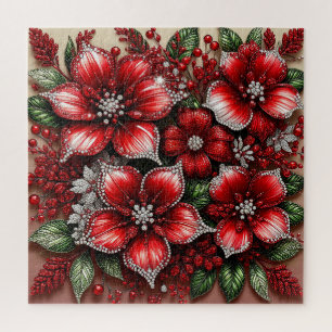 Intricate Gem Embellished Floral Design Jigsaw Puzzle