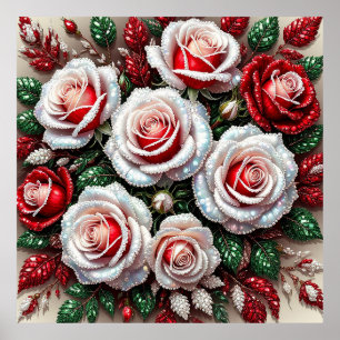 Intricate Gem Embellished Floral Design Poster