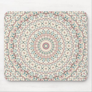 Intricate Geometric Mandala in Teal, Rose, & Sand Mouse Pad