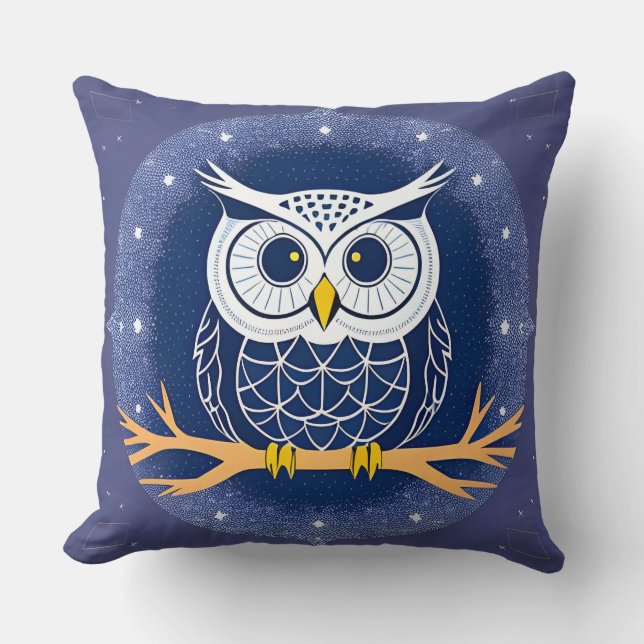 Intricate Geometric Owl Illustration Cushion (Front)