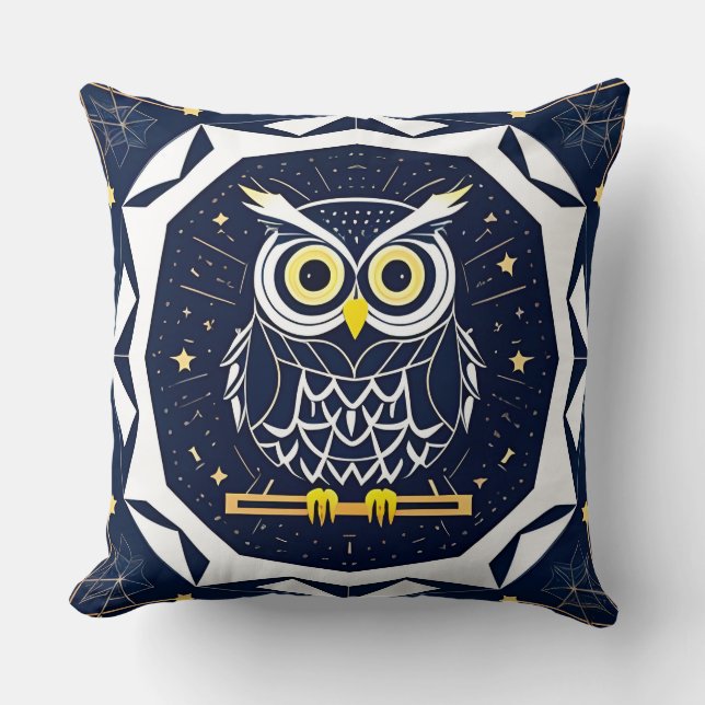 Intricate Geometric Owl Illustration Cushion (Front)