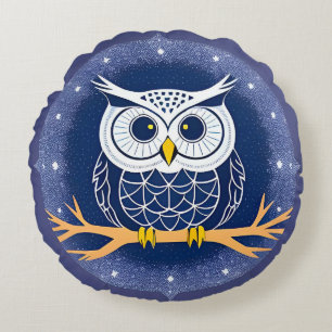 Intricate Geometric Owl Illustration Round Cushion