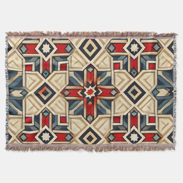 Intricate Geometric Pattern with Bold Colours Throw Blanket (Front)