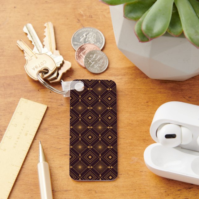 Intricate geometric pattern with gold diamond  key ring (Desk)
