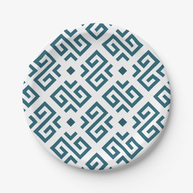 Intricate geometric pattern with teal Greek Paper Plate (Front)