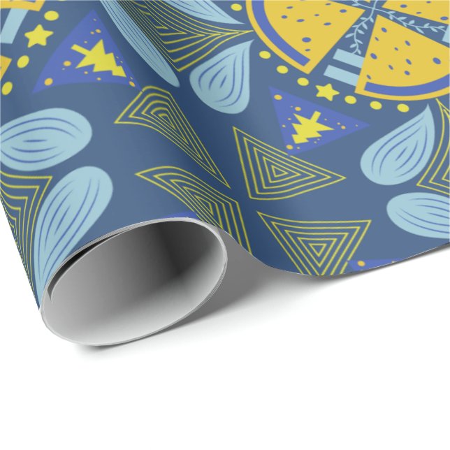 Intricate geometric pattern with yellow circles wrapping paper (Roll Corner)