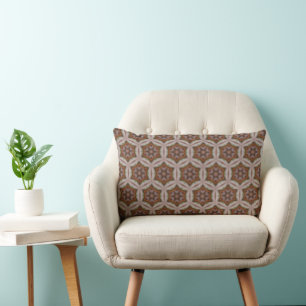 Intricate Geometric Star Pattern in Earth Tones Lumbar Cushion