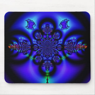 Intricate Glowing Blue Fractal Mouse Pad