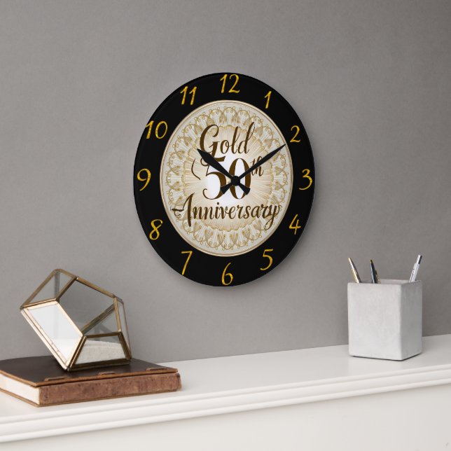 Intricate Gold 50th Anniversary  Large Clock (Office)