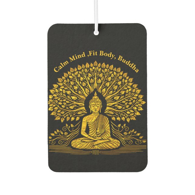 Intricate Gold Buddha Surrounded by Lush Foliage Car Air Freshener (Front)