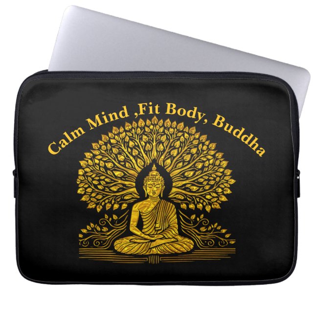 Intricate Gold Buddha Surrounded by Lush Foliage Laptop Sleeve (Front)