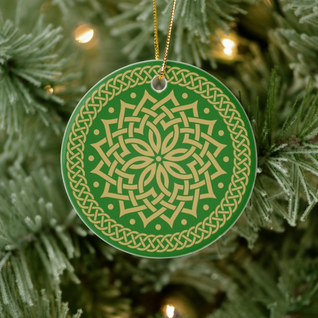 Intricate Gold Celtic Flower Mandala  Personalised Ceramic Ornament (Tree)