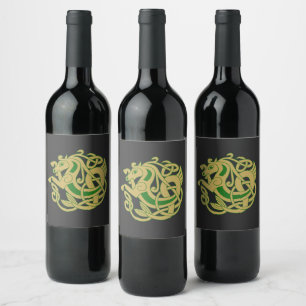 Intricate Gold Celtic Horse Wine Label