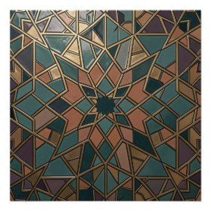 Intricate Gold Geometric Mosaic Star Pattern Poster