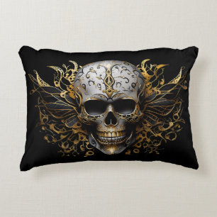 Intricate Gold Smiling Tribal Skull Decorative Cushion