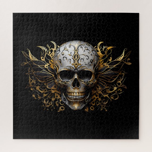  Intricate Gold Smiling Tribal Skull Jigsaw Puzzle (Vertical)