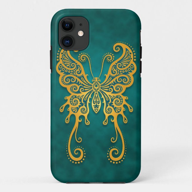 Intricate Golden Blue Butterfly Case-Mate iPhone Case (Back)