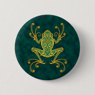 Intricate Golden Blue Tree Frog 6 Cm Round Badge