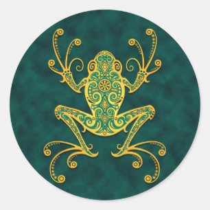 Intricate Golden Blue Tree Frog Classic Round Sticker