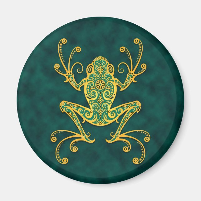 Intricate Golden Blue Tree Frog Magnet (Front)