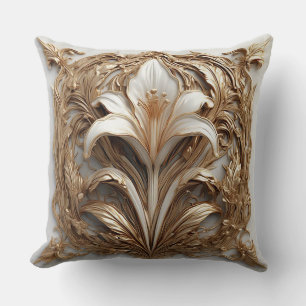 Intricate Golden Embellished Floral Relief Cushion
