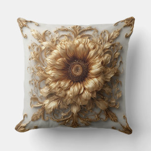 Intricate Golden Embellished Floral Relief Cushion
