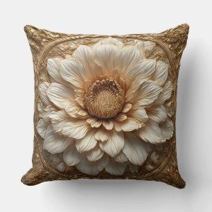 Intricate Golden Embellished Floral Relief Cushion