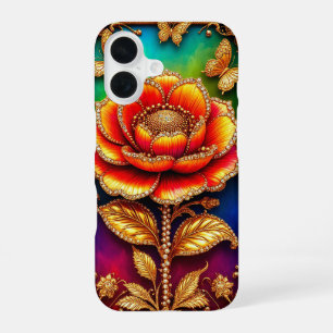 Intricate Golden Flower Art iPhone 16 Case