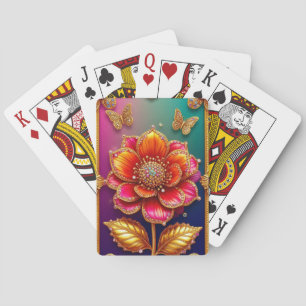 Intricate Golden Flower Art Playing Cards