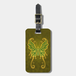 Intricate Golden Green Butterfly Luggage Tag