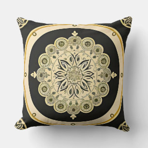Intricate Golden Mandala Design Cushion