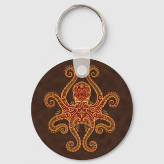 Intricate Golden Red Octopus Key Ring