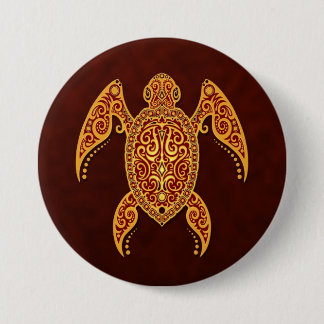 Intricate Golden Red Sea Turtle 7.5 Cm Round Badge