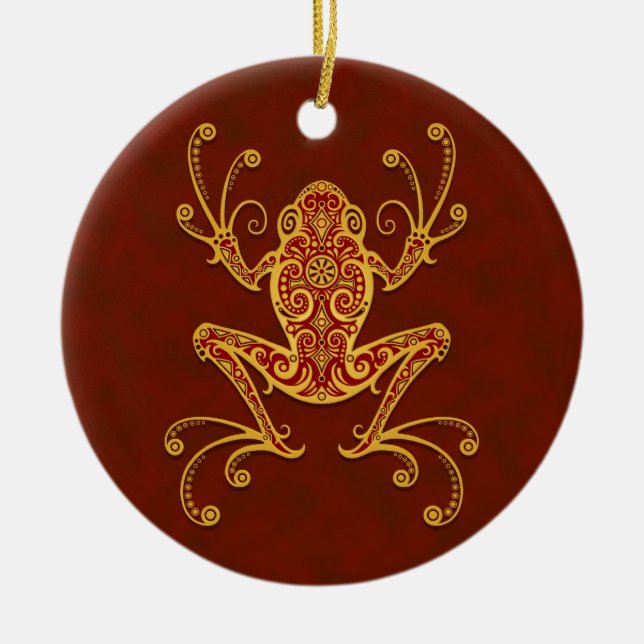 Intricate Golden Red Tree Frog Ceramic Tree Decoration (Front)