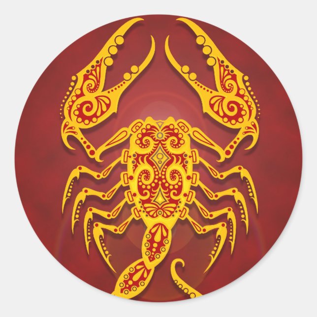 Intricate Golden Red Tribal Scorpio Classic Round Sticker (Front)