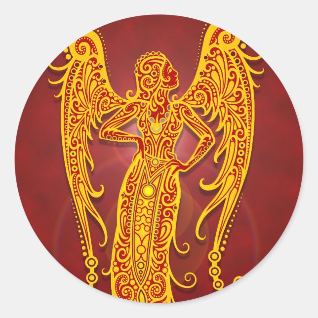 Intricate Golden Red Tribal Virgo Classic Round Sticker (Front)