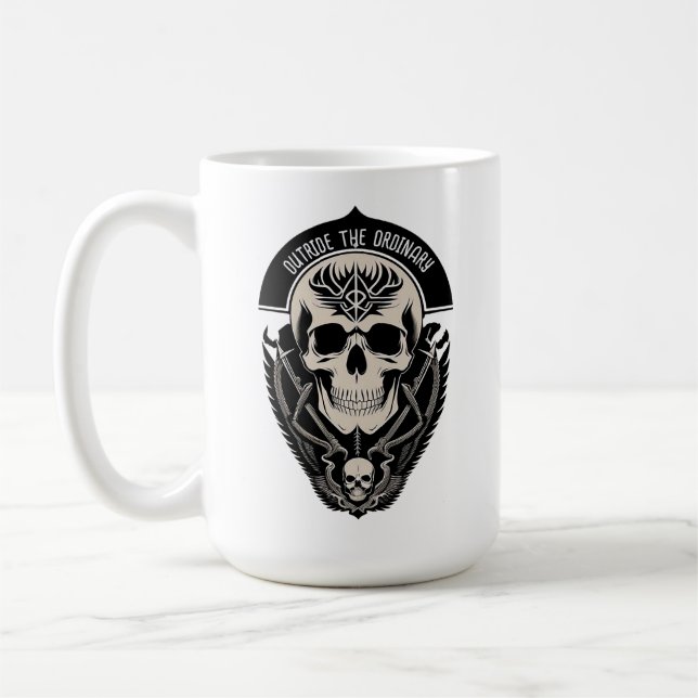 Intricate Gothic Skull Illustration Coffee Mug (Left)