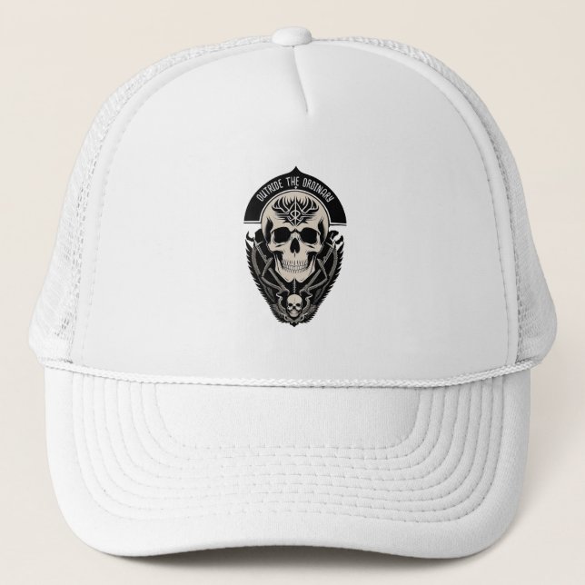 Intricate Gothic Skull Illustration Trucker Hat (Front)